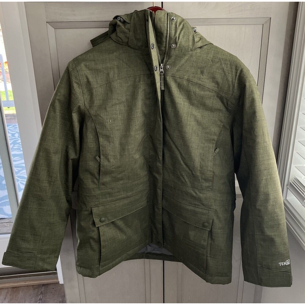 L.L. Bean Down Parka Womens Large Petite Baxter State Parka Hood DownTek Green